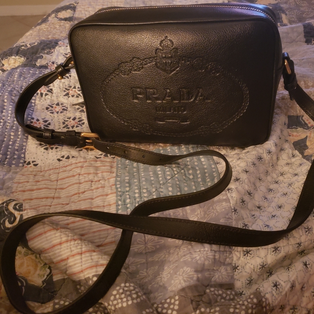 Leather black Prada crossbody camera bag